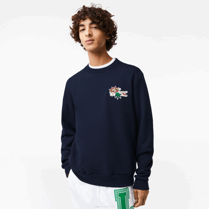 azul marino 166 VVL0A988 hombres Lacoste sudadera con insignia de algodón orgánico