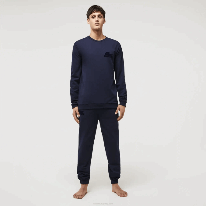 azul marino 423 VVL0A1388 hombres Lacoste sudadera de felpa de algodón