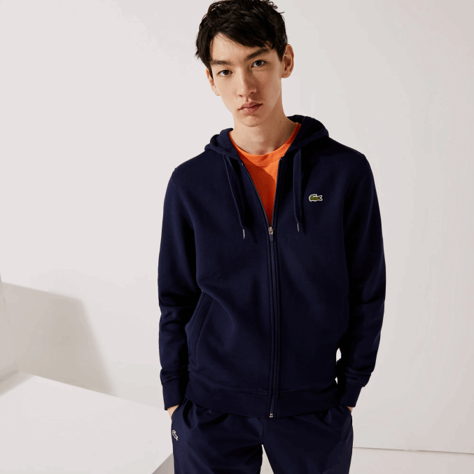 azul marino 423 VVL0A949 hombres Lacoste sudadera con capucha deportiva ligera de dos materiales