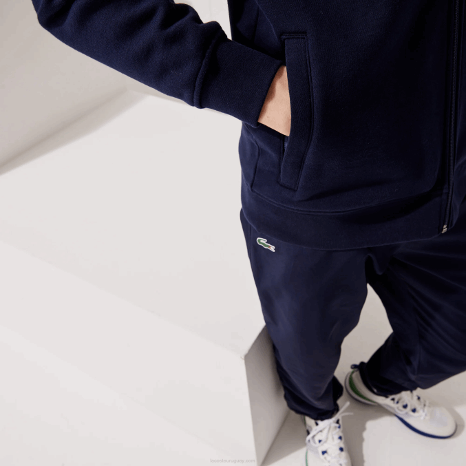 azul marino 423 VVL0A949 hombres Lacoste sudadera con capucha deportiva ligera de dos materiales