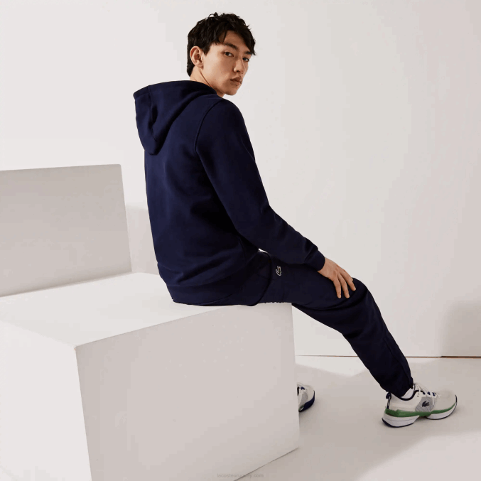 azul marino 423 VVL0A949 hombres Lacoste sudadera con capucha deportiva ligera de dos materiales