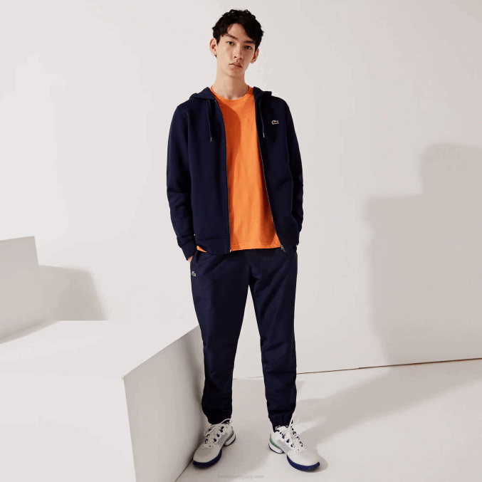 azul marino 423 VVL0A949 hombres Lacoste sudadera con capucha deportiva ligera de dos materiales
