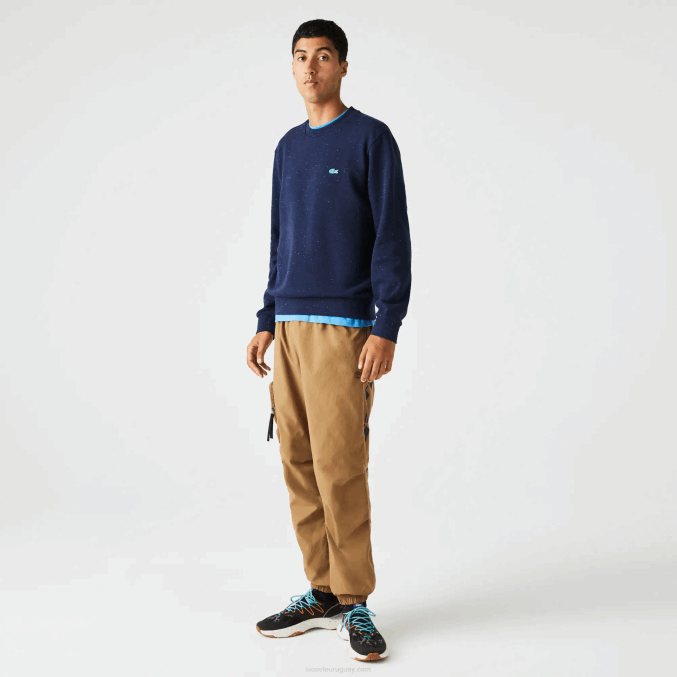 azul marino 7cg VVL0A965 hombres Lacoste sudadera de corte clásico con estampado moteado