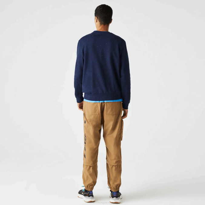 azul marino 7cg VVL0A965 hombres Lacoste sudadera de corte clásico con estampado moteado