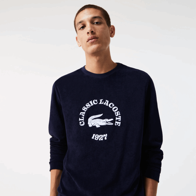 azul marino blanco 525 VVL0A1268 hombres Lacoste sudadera de corte regular en tejido de rizo