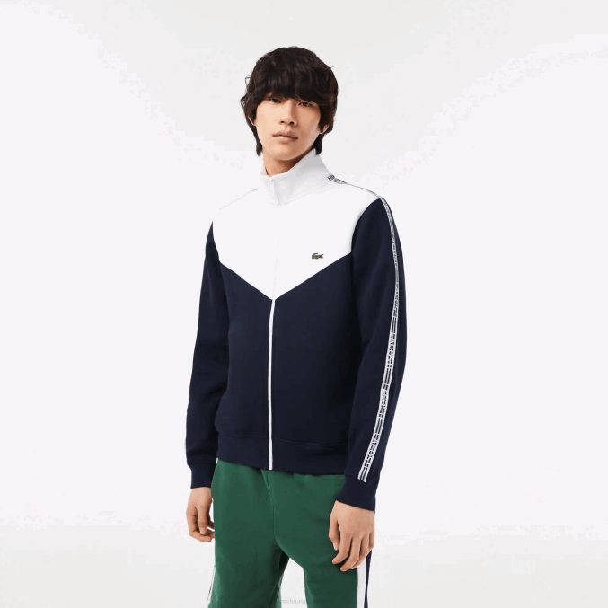 azul marino blanco 525 VVL0A21 hombres Lacoste sudadera de corte clásico con cremallera y bloques de color