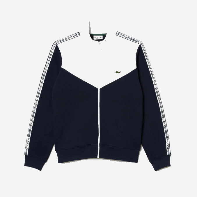 azul marino blanco 525 VVL0A21 hombres Lacoste sudadera de corte clásico con cremallera y bloques de color