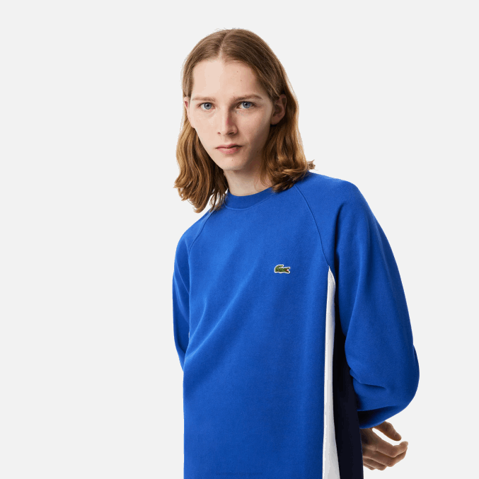 azul marino blanco cjl VVL0A330 hombres Lacoste sudadera con bloques de color de vellón cepillado