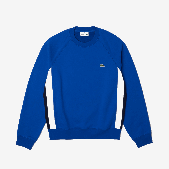 azul marino blanco cjl VVL0A330 hombres Lacoste sudadera con bloques de color de vellón cepillado