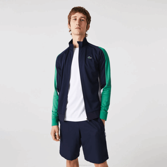 azul marino verde blanco yj2 VVL0A978 hombres Lacoste sudadera sport classic fit tenis con cremallera