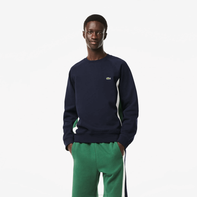 azul marino verde blanco yun VVL0A328 hombres Lacoste sudadera con bloques de color de vellón cepillado