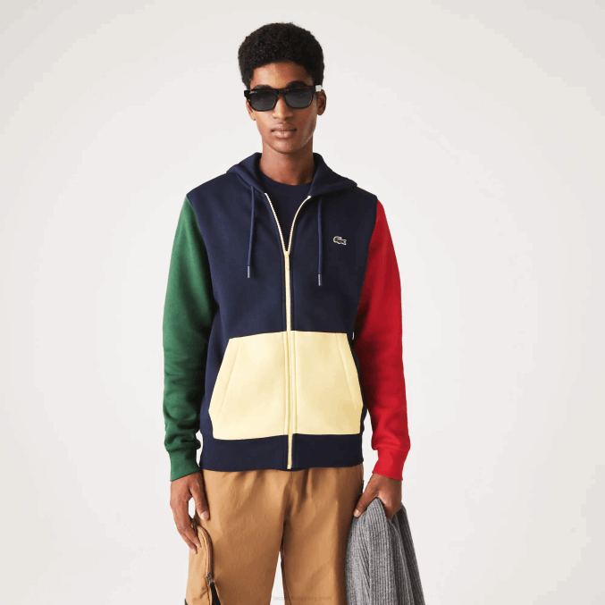 azul marino verde rojo amarillo my2 VVL0A1080 hombres Lacoste sudadera con cremallera y capucha de corte clásico