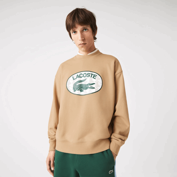 beige 02s VVL0A1009 hombres Lacoste sudadera holgada con monograma de la marca
