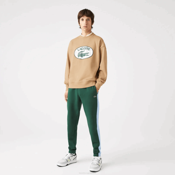 beige 02s VVL0A1009 hombres Lacoste sudadera holgada con monograma de la marca