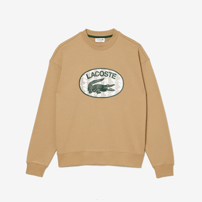 beige 02s VVL0A1009 hombres Lacoste sudadera holgada con monograma de la marca