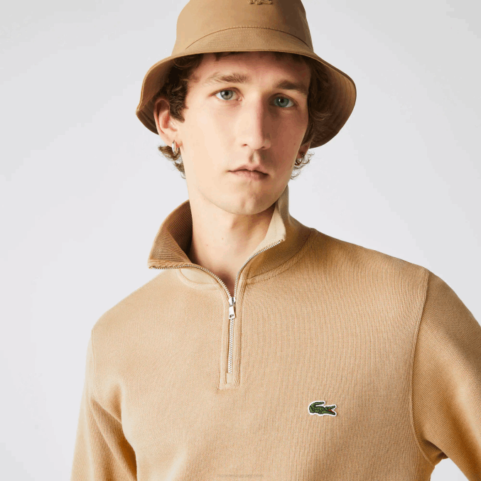 beige 02s VVL0A957 hombres Lacoste sudadera con cremallera y cuello alto
