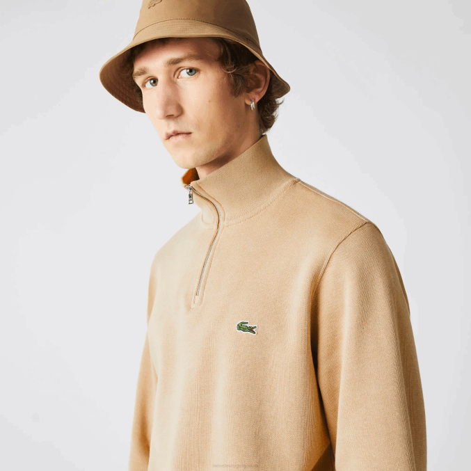 beige 02s VVL0A957 hombres Lacoste sudadera con cremallera y cuello alto