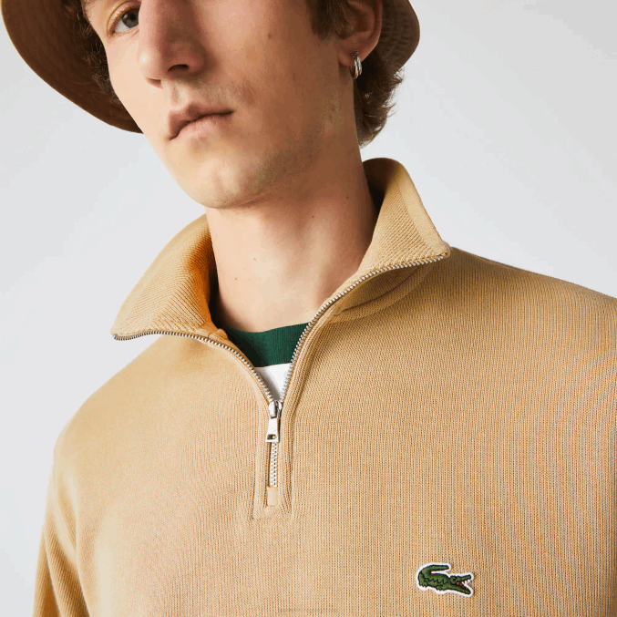 beige 02s VVL0A957 hombres Lacoste sudadera con cremallera y cuello alto