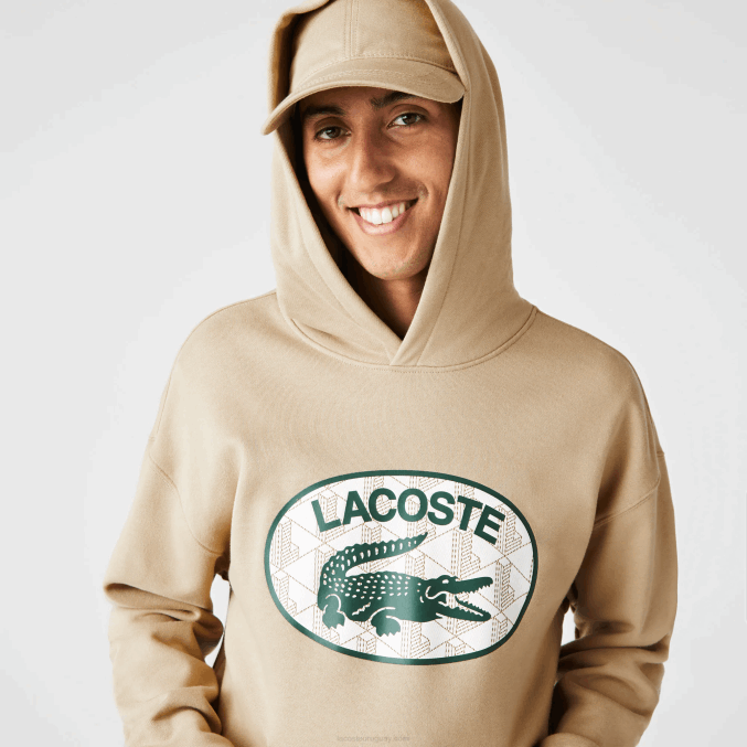 beige 02s VVL0A971 hombres Lacoste sudadera holgada con monograma de la marca y capucha