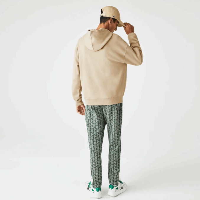 beige 02s VVL0A971 hombres Lacoste sudadera holgada con monograma de la marca y capucha