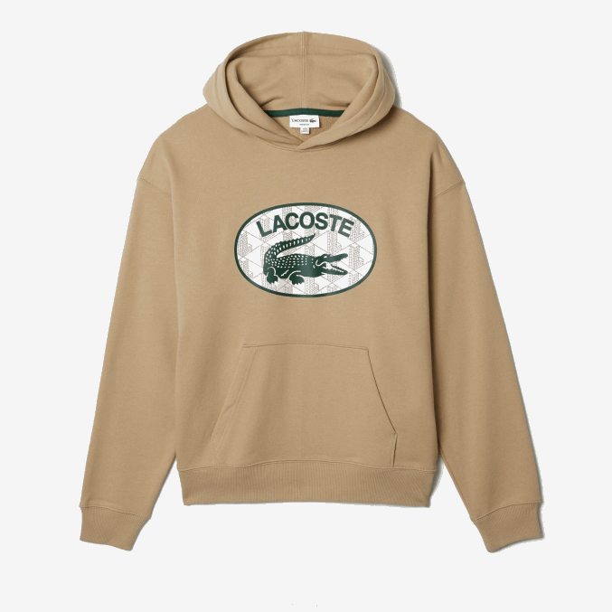 beige 02s VVL0A971 hombres Lacoste sudadera holgada con monograma de la marca y capucha