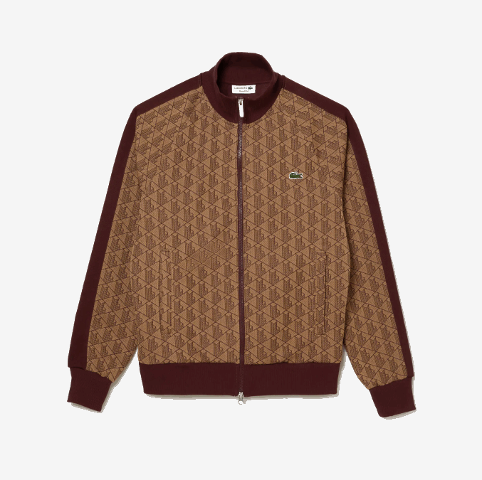 beige burdeos mkj VVL0A275 hombres Lacoste sudadera regular fit con estampado de monograma y cremallera