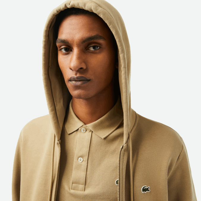 beige cb8 VVL0A351 hombres Lacoste sudadera con cremallera y bolsillo canguro