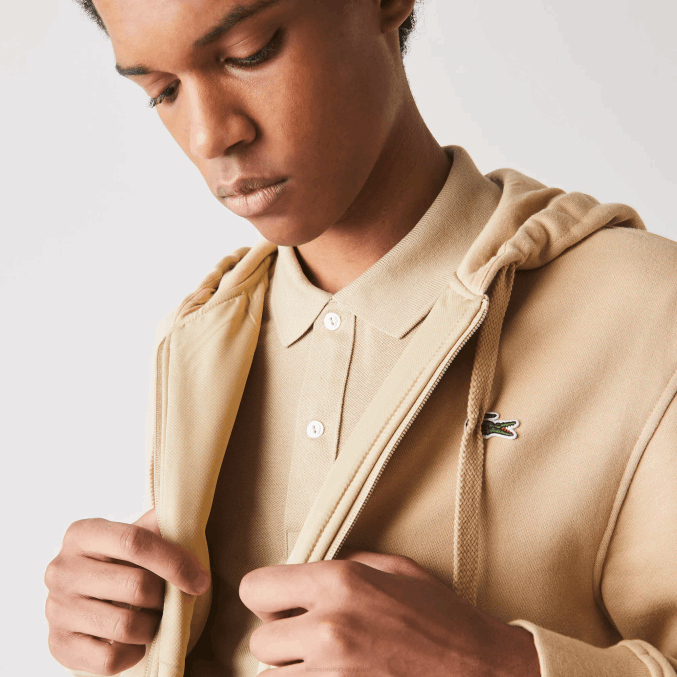 beige gp2 VVL0A981 hombres Lacoste sudadera con capucha deportiva ligera de dos materiales