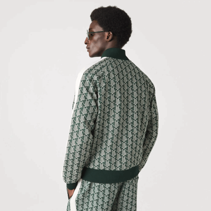 beige verde 7m4 VVL0A276 hombres Lacoste sudadera regular fit con estampado de monograma y cremallera