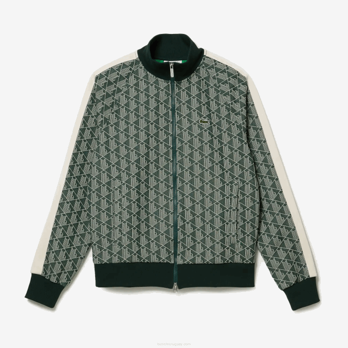beige verde 7m4 VVL0A276 hombres Lacoste sudadera regular fit con estampado de monograma y cremallera