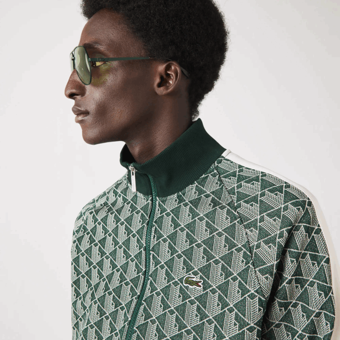 beige verde 7m4 VVL0A276 hombres Lacoste sudadera regular fit con estampado de monograma y cremallera