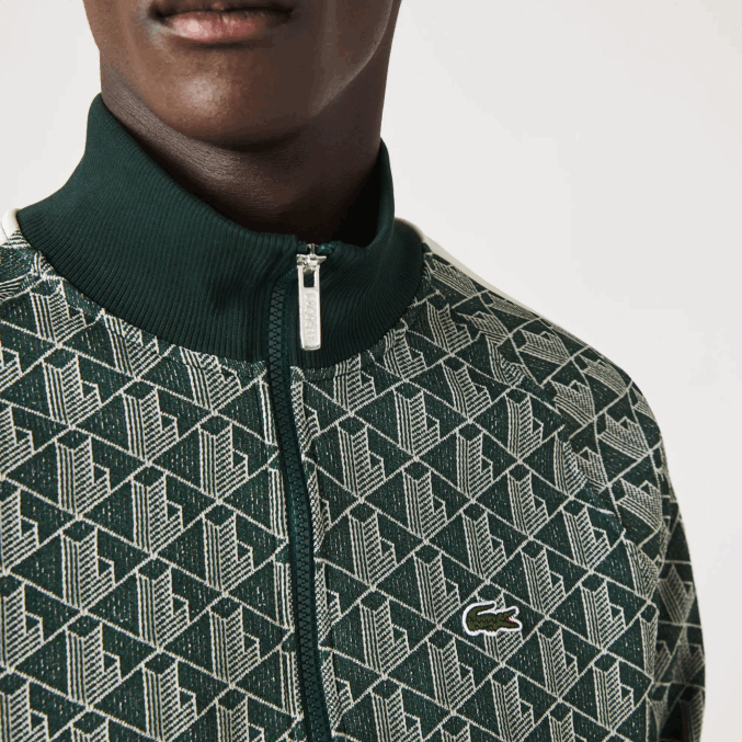 beige verde 7m4 VVL0A276 hombres Lacoste sudadera regular fit con estampado de monograma y cremallera