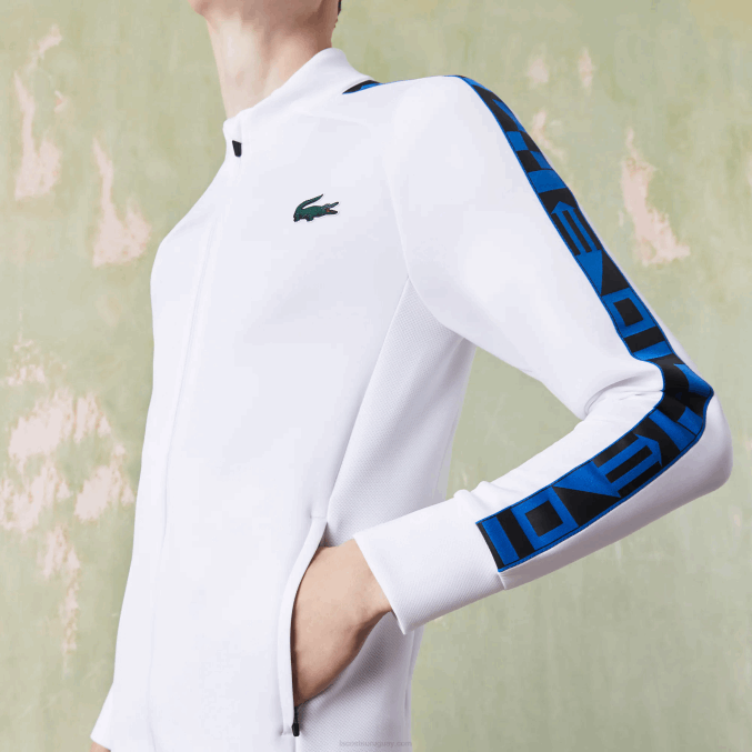 blanco 001 VVL0A1052 hombres Lacoste sudadera sport estampada con cremallera