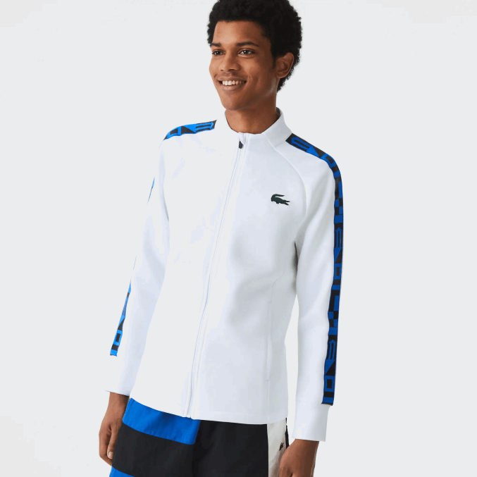 blanco 001 VVL0A1052 hombres Lacoste sudadera sport estampada con cremallera