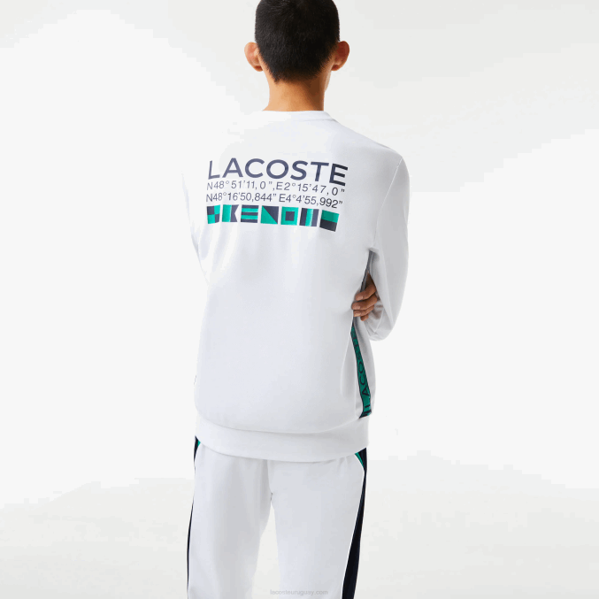 blanco 001 VVL0A1056 hombres Lacoste sudadera de tenis con estampado deportivo
