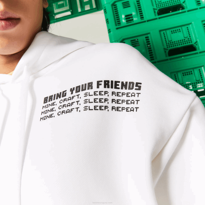blanco 001 VVL0A1165 hombres Lacoste sudadera con capucha de polar holgada live x minecraft