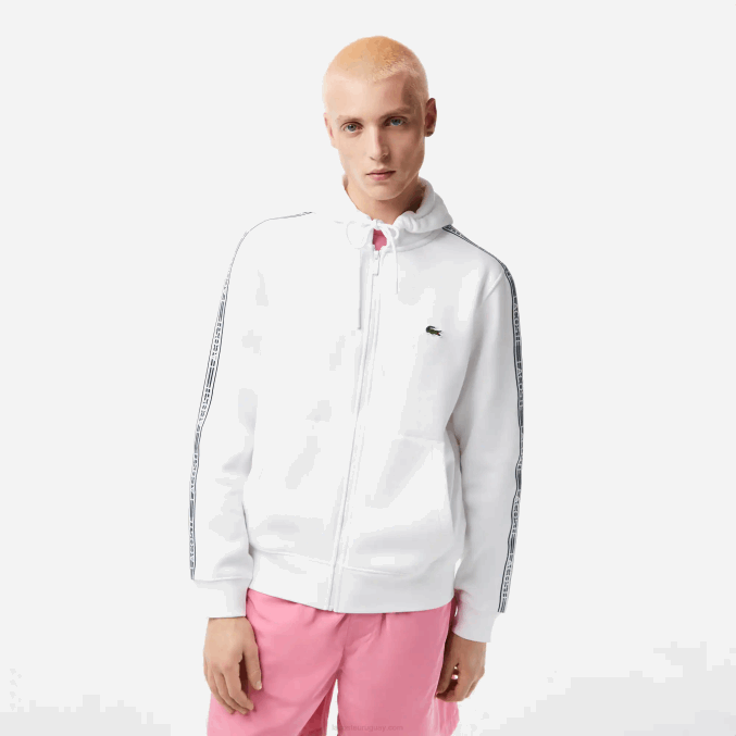 blanco 001 VVL0A12 hombres Lacoste sudadera con cremallera y corte clásico con rayas de la marca