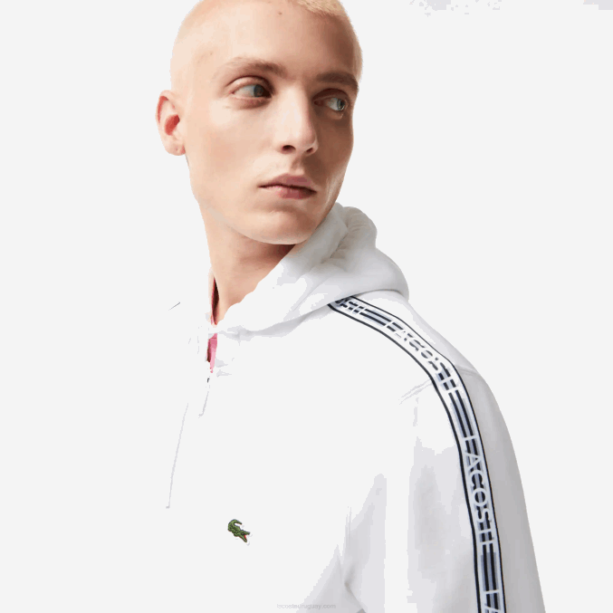 blanco 001 VVL0A12 hombres Lacoste sudadera con cremallera y corte clásico con rayas de la marca