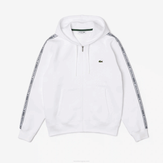 blanco 001 VVL0A12 hombres Lacoste sudadera con cremallera y corte clásico con rayas de la marca