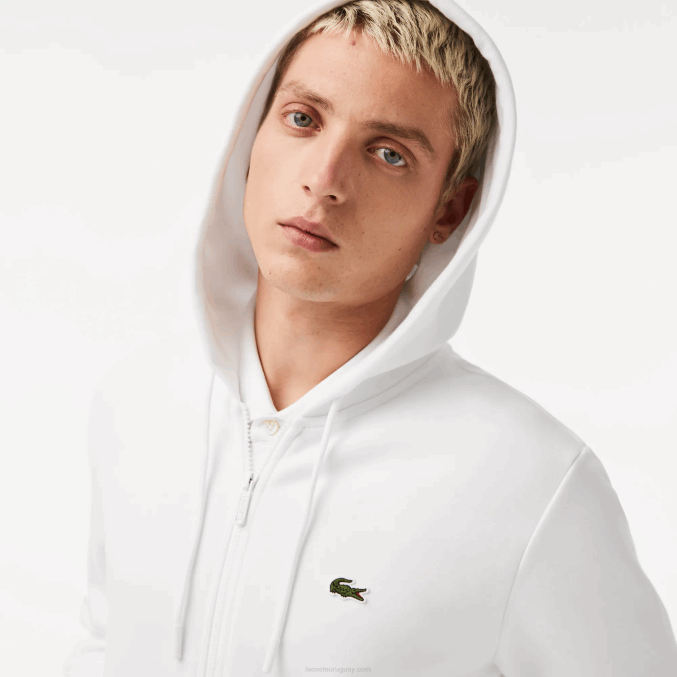blanco 001 VVL0A295 hombres Lacoste sudadera con cremallera y bolsillo canguro