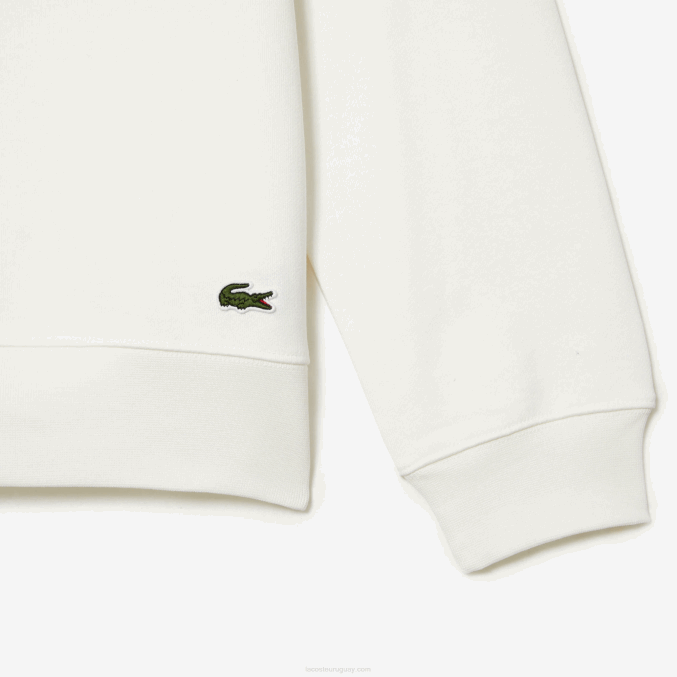 blanco 70v VVL0A302 hombres Lacoste sudadera polar sin cepillar con cuello redondo