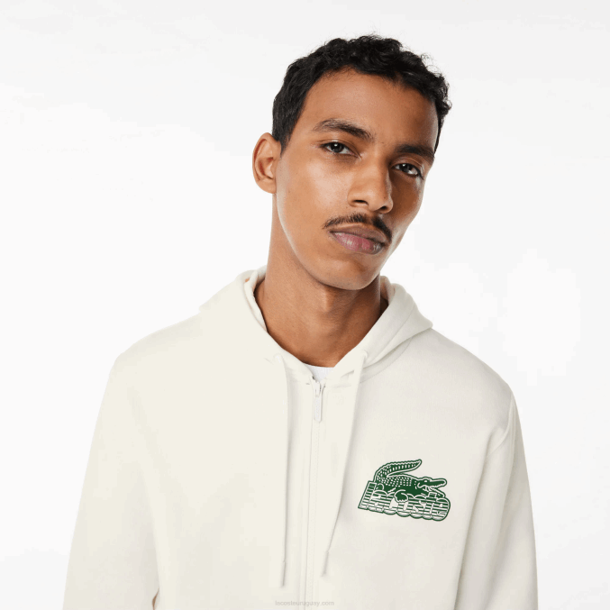 blanco 70v VVL0A319 hombres Lacoste sudadera con capucha y cremallera sin cepillar