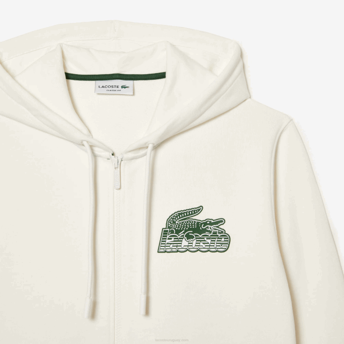 blanco 70v VVL0A319 hombres Lacoste sudadera con capucha y cremallera sin cepillar