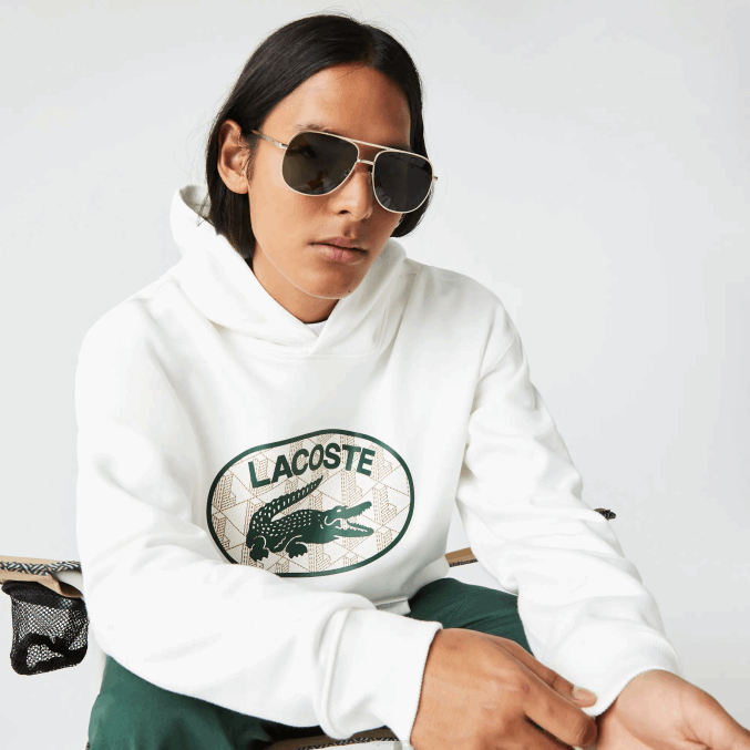 blanco 70v VVL0A972 hombres Lacoste sudadera holgada con monograma de la marca y capucha
