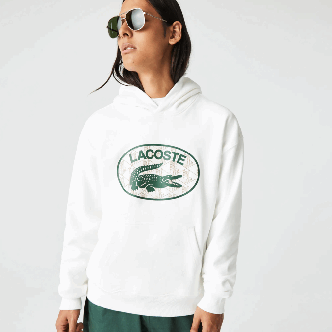 blanco 70v VVL0A972 hombres Lacoste sudadera holgada con monograma de la marca y capucha