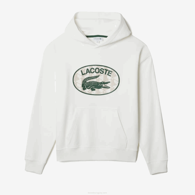 blanco 70v VVL0A972 hombres Lacoste sudadera holgada con monograma de la marca y capucha