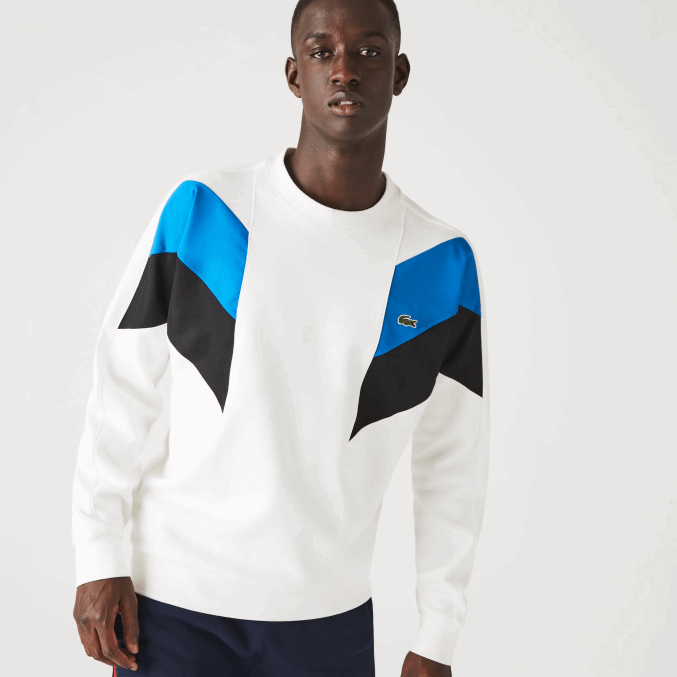 blanco azul negro wza VVL0A1127 hombres Lacoste sudadera con cuello redondo y diseño de bloques de colores