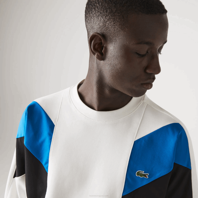 blanco azul negro wza VVL0A1127 hombres Lacoste sudadera con cuello redondo y diseño de bloques de colores