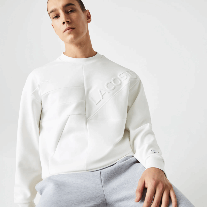 blanco nueva york VVL0A955 hombres Lacoste sudadera holgada con efecto patchwork
