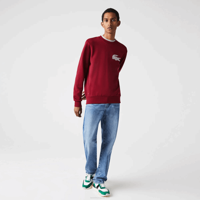 burdeos p41 VVL0A1182 hombres Lacoste sudadera de felpa de algodón orgánico hecha en Francia